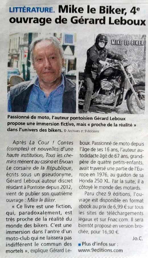 La Gazette du Val D'Oise du 27 janvier 2021 Mike le Biker de Gérard Leboux